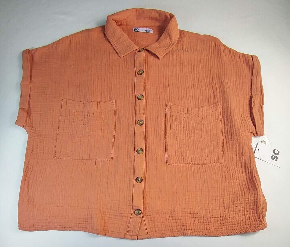 SO Goods For Life Ladies Short Sleeve Button- Front Shirt XL NWT